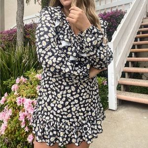 ASOS Curve Black Daisy Print Ruffle Wrap Dress SZ | 22
